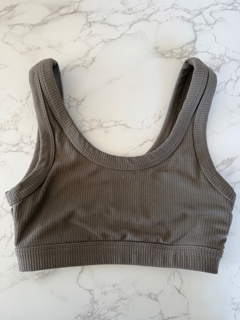 ALO Yoga Ribbed Sports Bra in Taupe